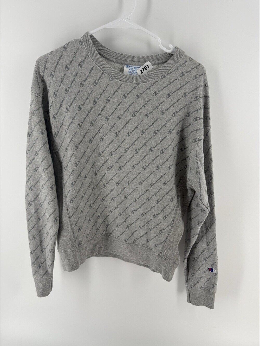 Champion LIFE Women's Printed Reverse Weave Crew(Diagonal Logo Script Heather,M